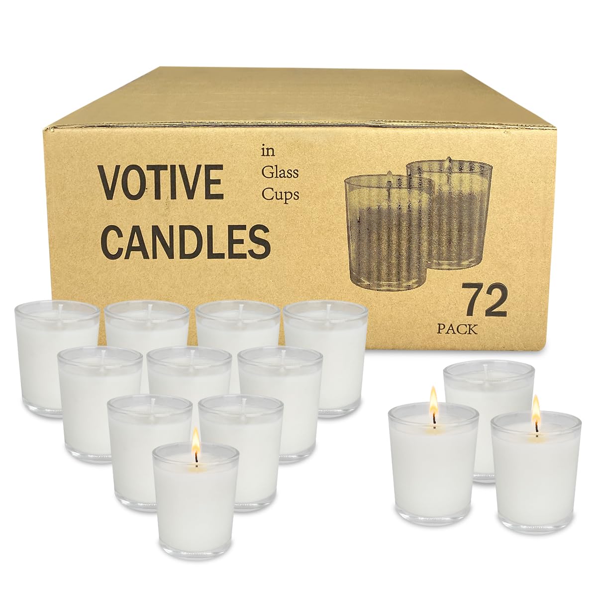 72 Pack White Unscented Clear Glass Filled Votive Candles, Hand Poured Wax Candle Ideal Gifts for Aromatherapy Spa Weddings Birthdays Holidays Party