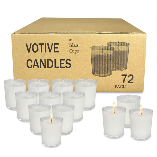 72 Pack White Unscented Clear Glass Filled Votive Candles, Hand Poured Wax Candle Ideal Gifts for Aromatherapy Spa Weddings Birthdays Holidays Party