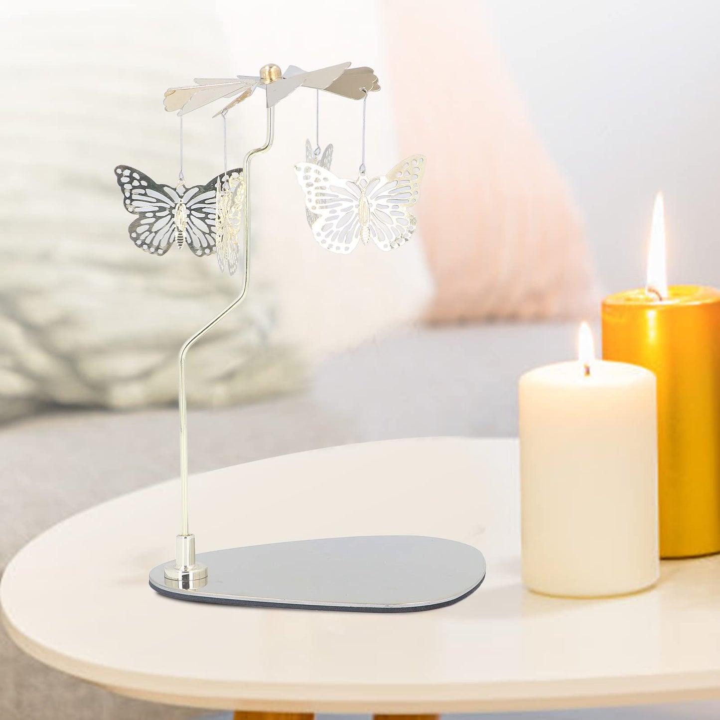 Candle Holder,Romantic European Stainless Steel Rotating Round Plate Aromatherapy Wind Candle Holder for Home Decor(#3)