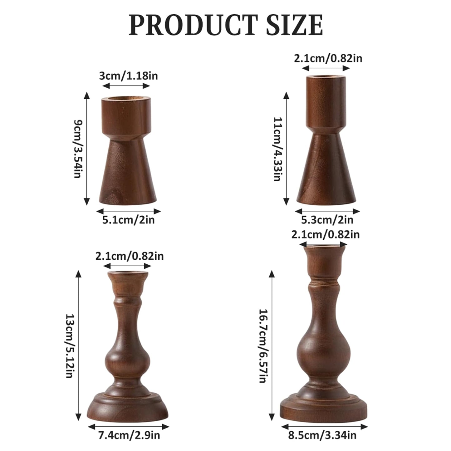Wood Candle Holders for Pillar - Set of 4 Wooden Taper Candle Holders for Table Centerpieces, Modern Candlestick Holder Church & Farmhouse Home Decor