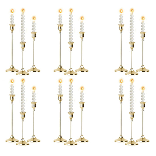 6 Sets Candle Holder Gold Candlestick Holders - HearthLume Vintage Modern Metal Taper Candle Holders, Decorative Centerpiece for Table Mantel, Wedding Kitchen Home Decor, Wedding Gift,18Pcs