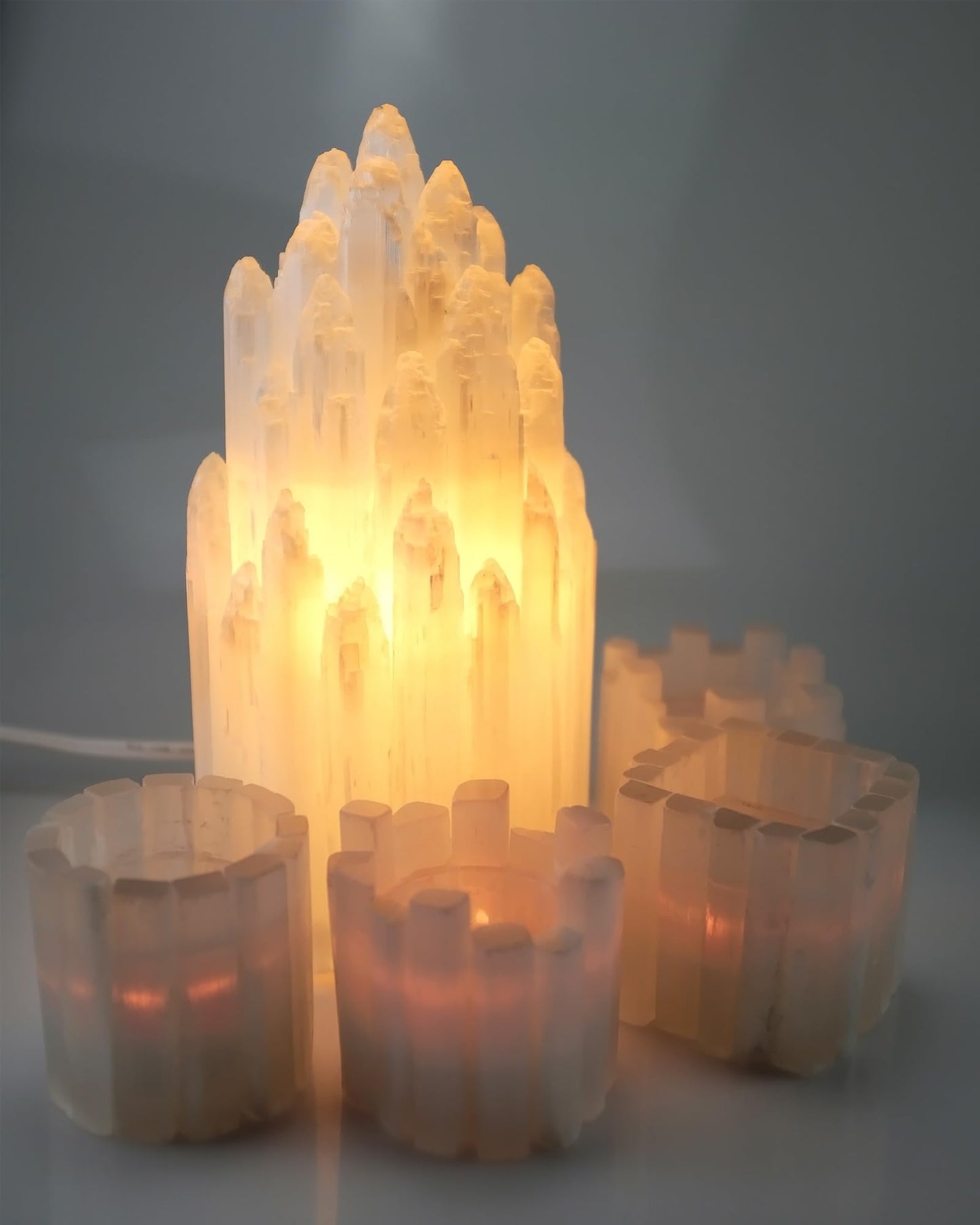 Selenite Candle Holder - Healing Crystal Tealight Holder for Meditation Tranquility & Energy Balance - Square Irregular Selenite Lamp Crystal for Healing Stone