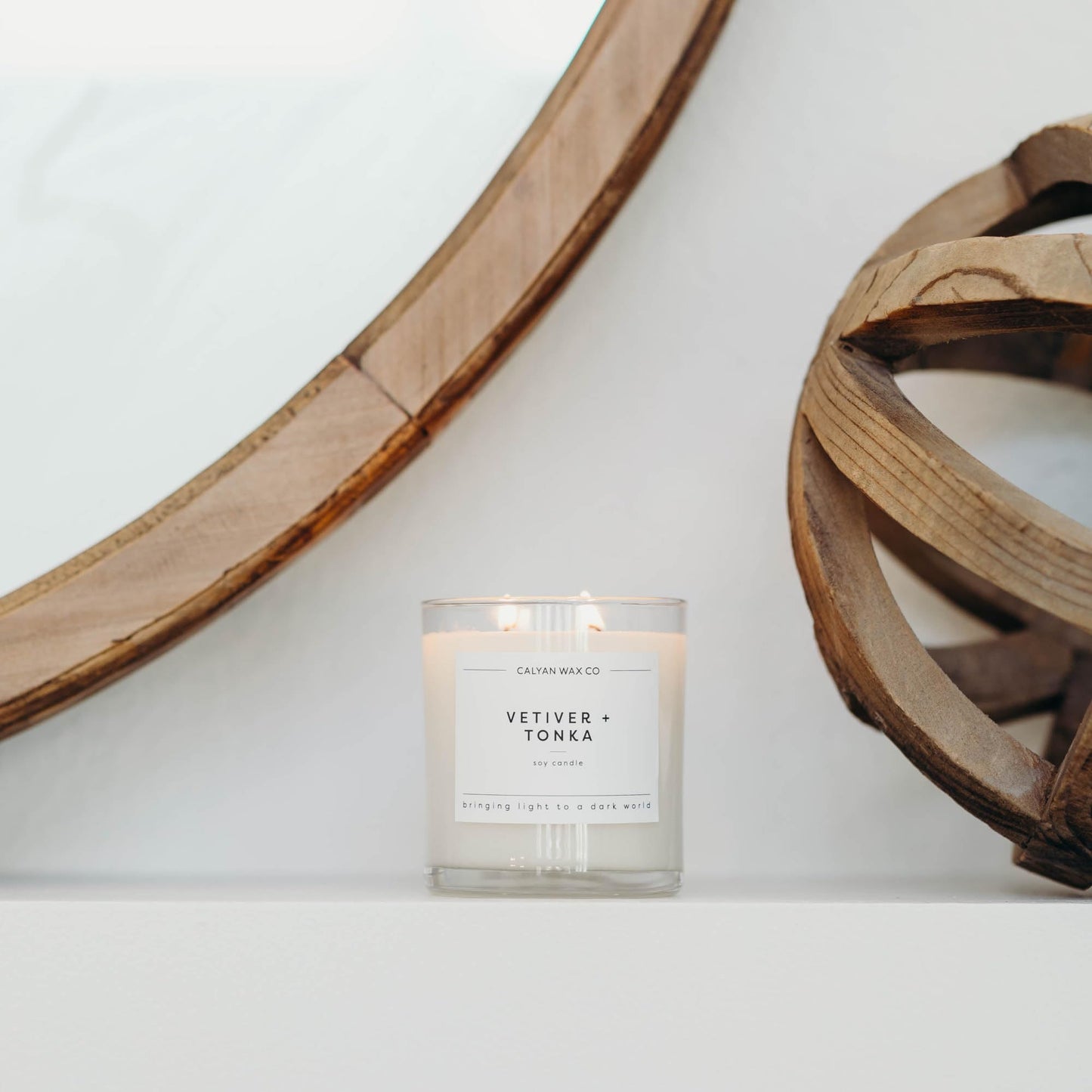 Calyan Wax Co. Vetiver & Tonka 2 Wick Scented Candle - 37 Hour Burn - Luxury Clean Soy Wax Candles - Long Lasting Large Glass Jar Candle for Home - 8.8oz