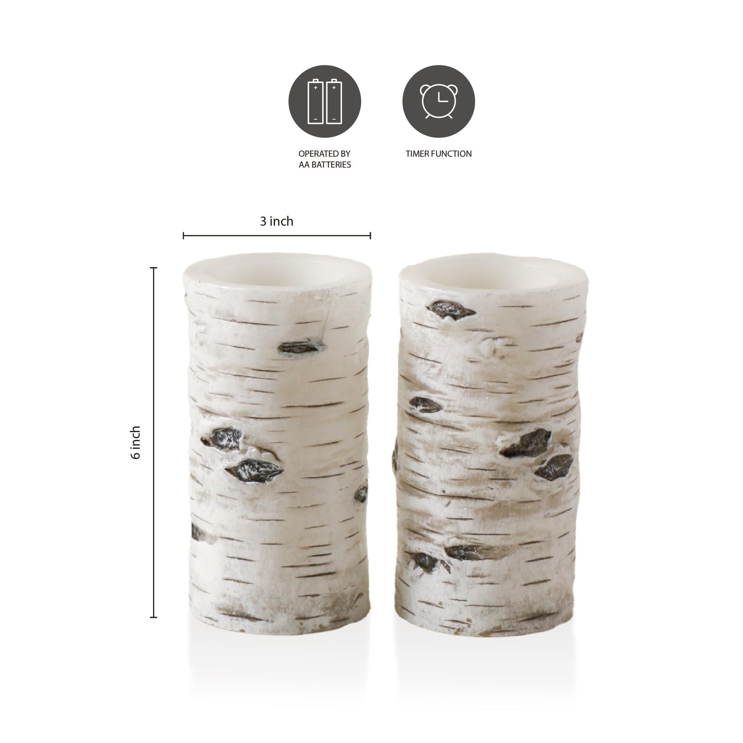 H-BLOSSOM Flickering Flameless Candles Birch Bark Effect Battery Operated Real Wax Pillar Candles LED Candles with Cycling 5H Timer Pack of 2 (3" x 6")