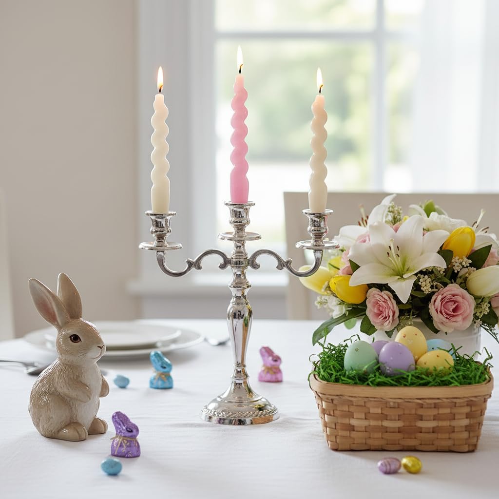 White & Pink Spiral Taper Candles - 7 Inch Short Twisted Candlestick Set, Dripless Decorative Candle Sticks for Easter Wedding Table Centerpiece Mother’s Day Home Party Decor,4 Pack
