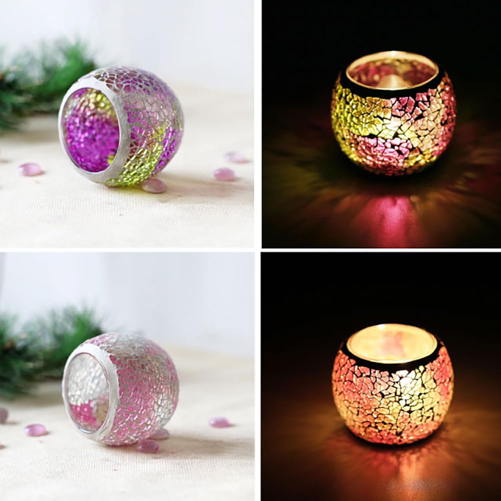 Mosaic Glass Votive Candle Holder, Handmade Tea Light Holder Romantic Candlestick for Vase Pen Holder Romantic Valentine Centerpiece Candle Holder Wedding Party Table Decorations (Blue)