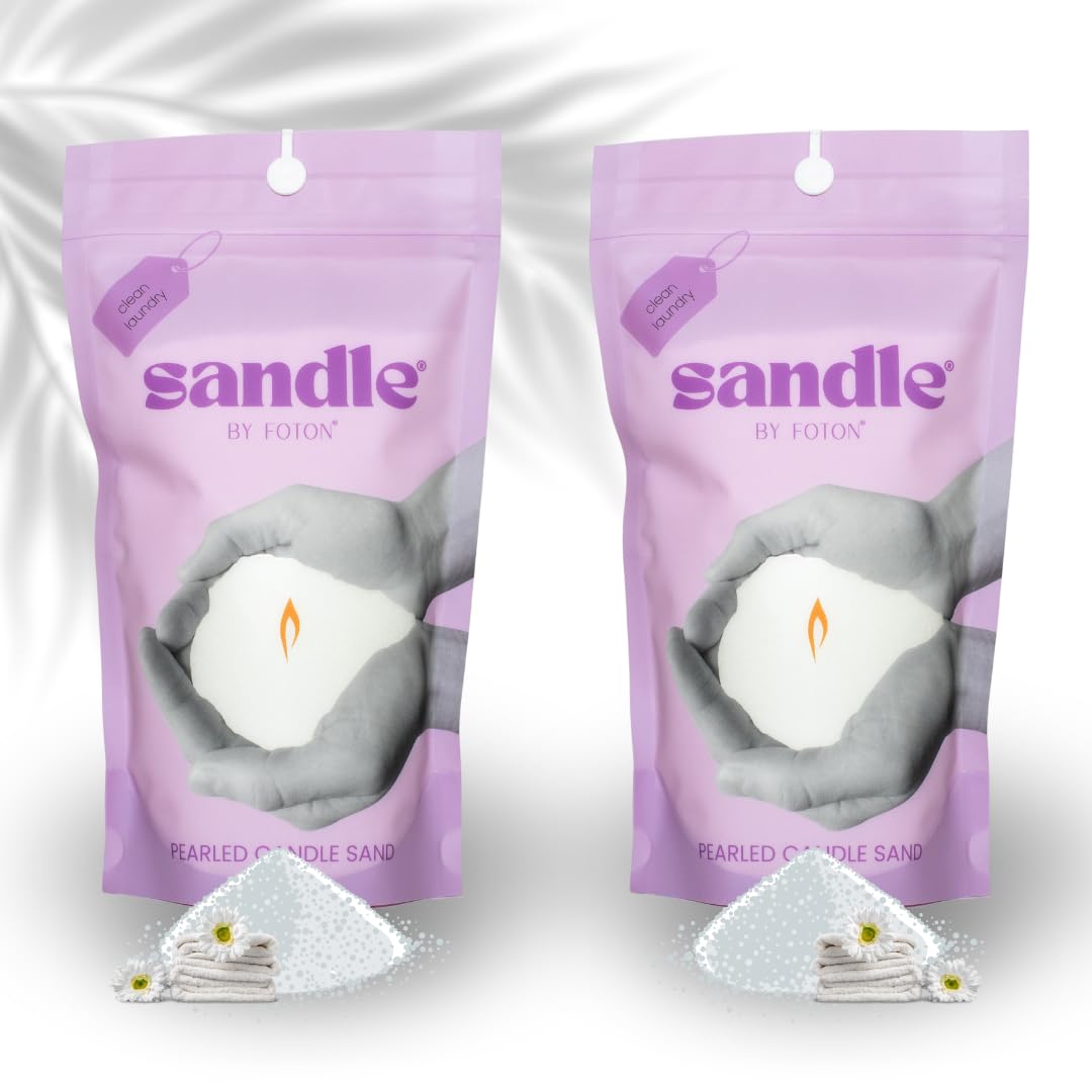Sandle by Foton Pearled Candle – Multi-Pack (2 x 10oz) – Clean Laundry Scent, Non-Toxic, Luxury & Long-Lasting – up to 120 Hours – with 15 Wicks Each Pack