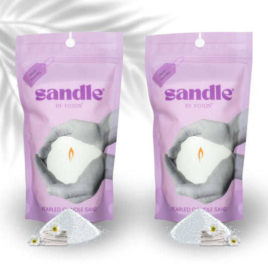 Sandle by Foton Pearled Candle – Multi-Pack (2 x 10oz) – Clean Laundry Scent, Non-Toxic, Luxury & Long-Lasting – up to 120 Hours – with 15 Wicks Each Pack
