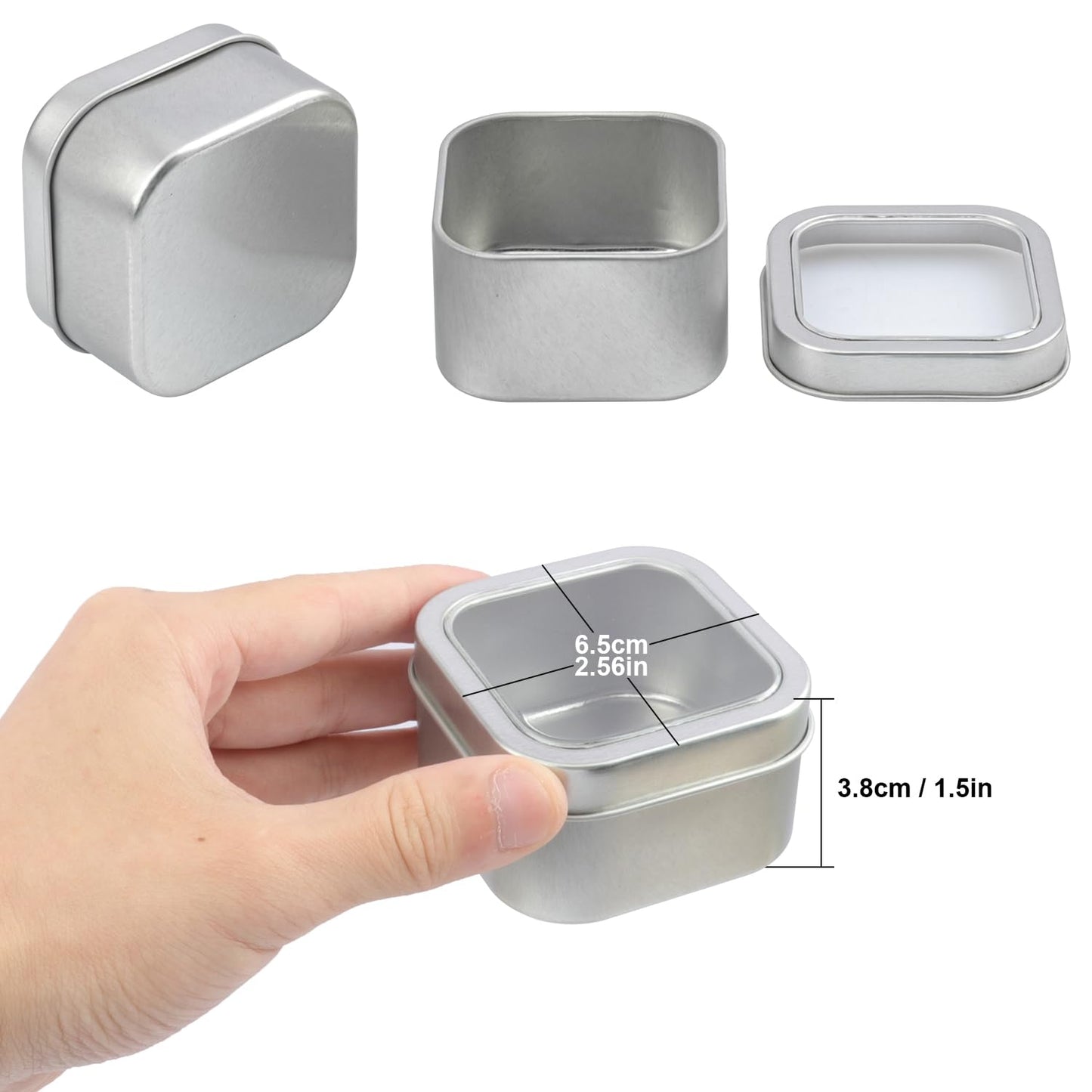 GENHAKON 40 Pack 4 oz Square Metal Tins, Square Candle Tins with Clear Window, Perfect for Candle Making, Gifts & DIY Projects