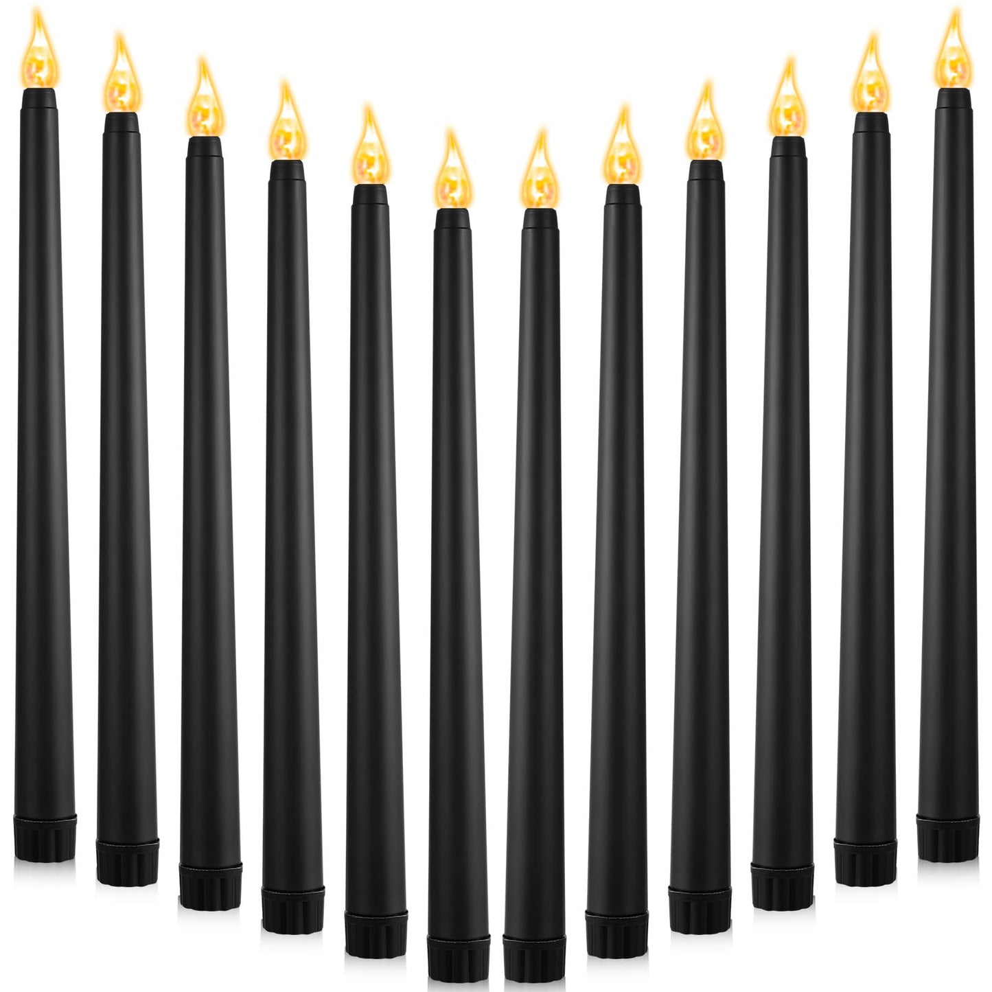 12 Pcs LED Taper Candles Dripless Unscented Flameless Battery Dinner Candles for Halloween, Weddings, Church, Hanukkah, Christmas, Autumn, New Year Celebration (Black)
