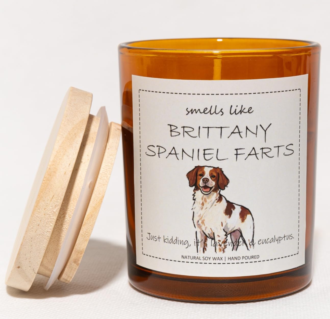 Brittany Spaniel Gifts & Decor, Dog Mom Gift for Women, Smells Like Brittany Spaniel Farts Candle - Lavender & Eucalyptus, Crafted by Natural Soy Wax & Natural Essential Oils