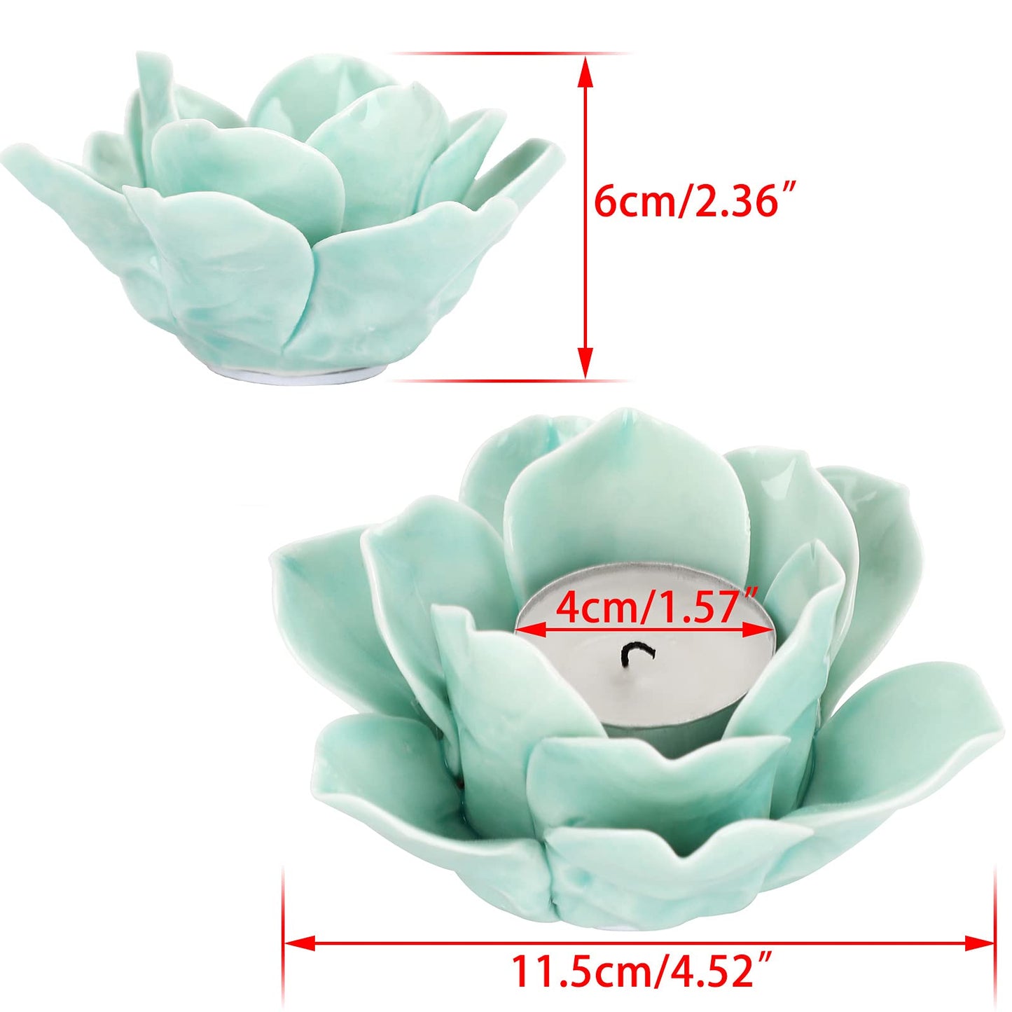 OwnMy Green Ceramic Lotus Flower Tealight Holder 4.5 Inch Lotus Petal Tealight Candle Holder, Ceramic Votive Candle Stand for Wedding Table Centerpieces Home Decors