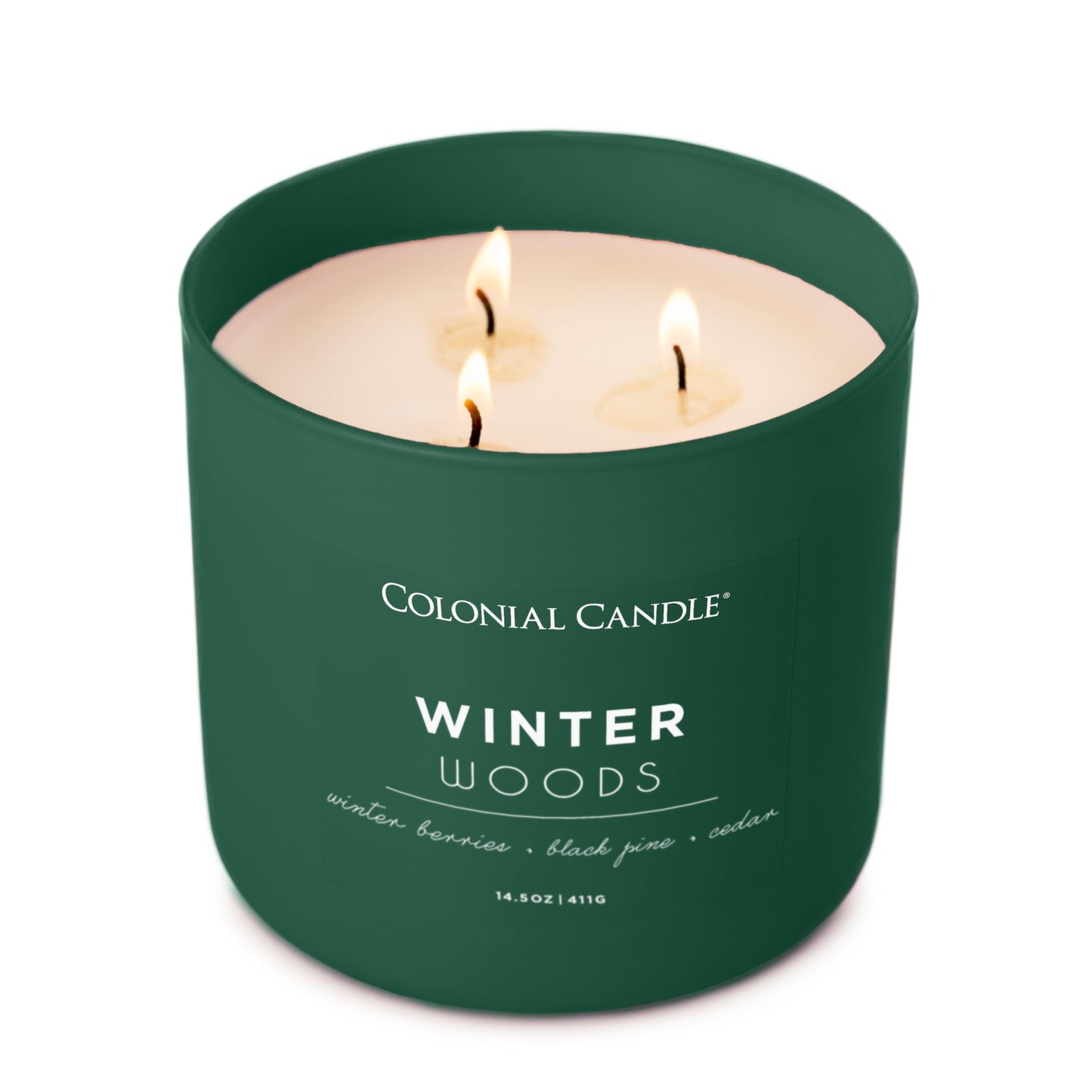 Colonial Candle Winter Woods Scented Jar Candle, Pop of Color Collection, 3 Wick, Green, 14.5 oz - Up to 60 Hours Burn