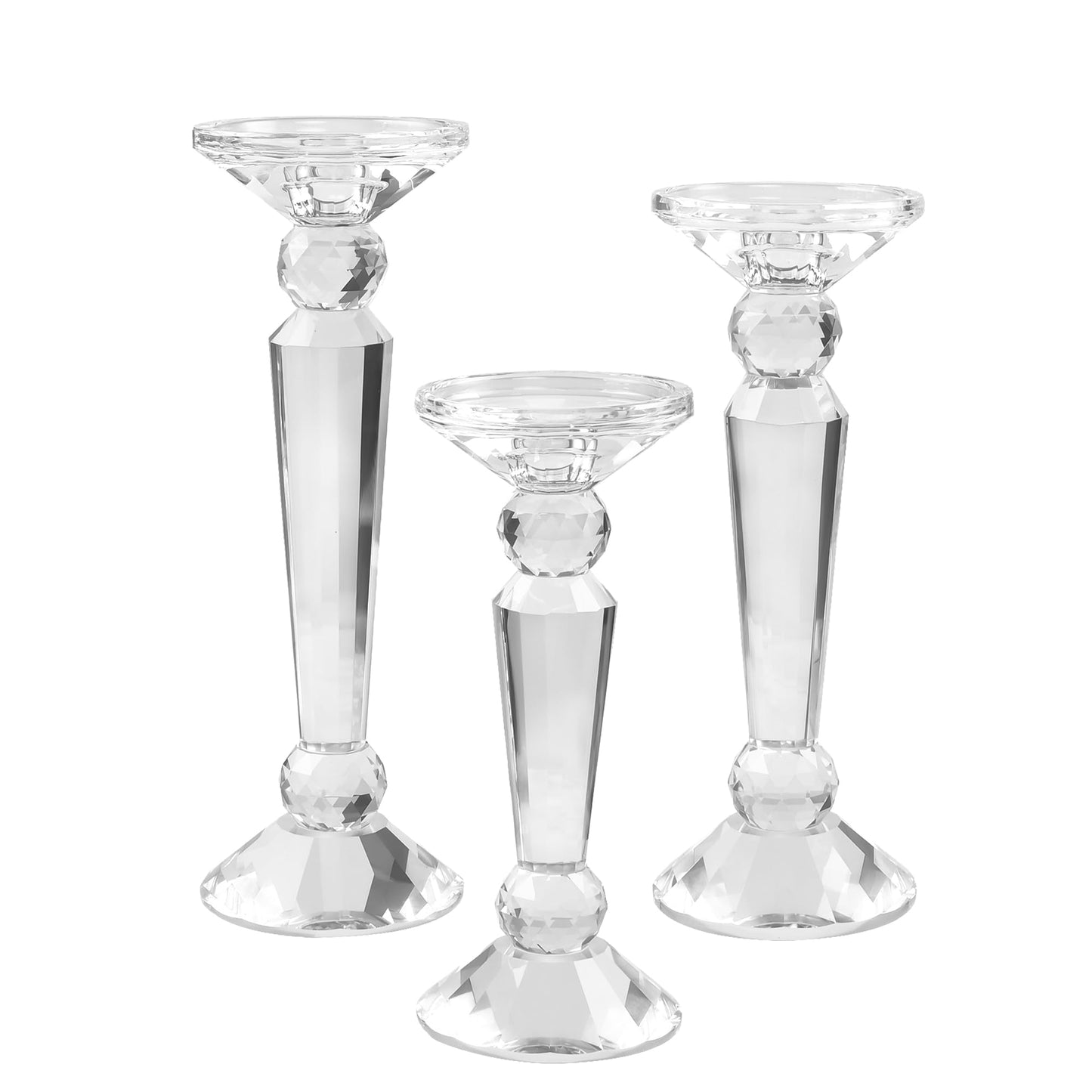 DONOUCLS Crystal Candle Stick Holders Set of 3, Clear Crystal Taper/Pillar Candles Holder Table Centerpieces for Party and Wedding Decoration, Comes with Gift Box