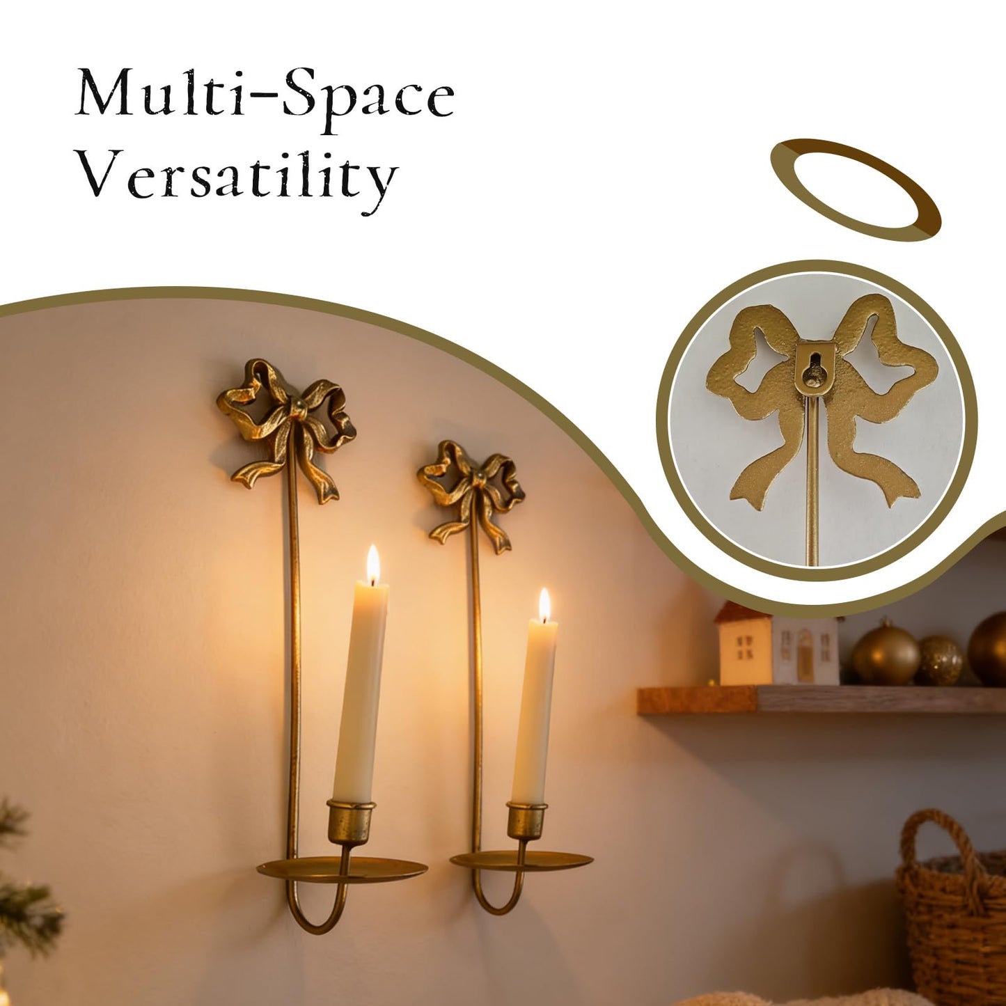 Wall Sconces Candle Holder Set Butterfly Metal, Gold Modern Bow Modern Arched Design for Farmhouse, Wedding Decor, Home Decoration, Candelabros de Pared para Sala, 16 Inches Tall