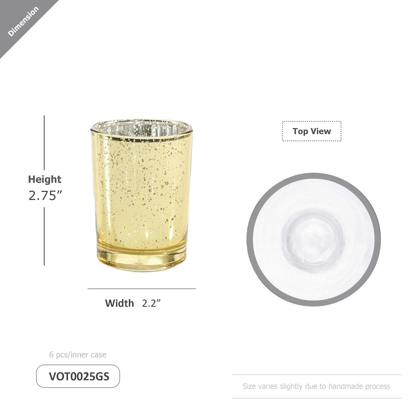 WGV Gold Speckled Tea Light Votive Candle Holder 2.2x2.75, Small Tiny Utility Cylinder Mercury Glass Vase, Home Accent Decor, 24 Pieces