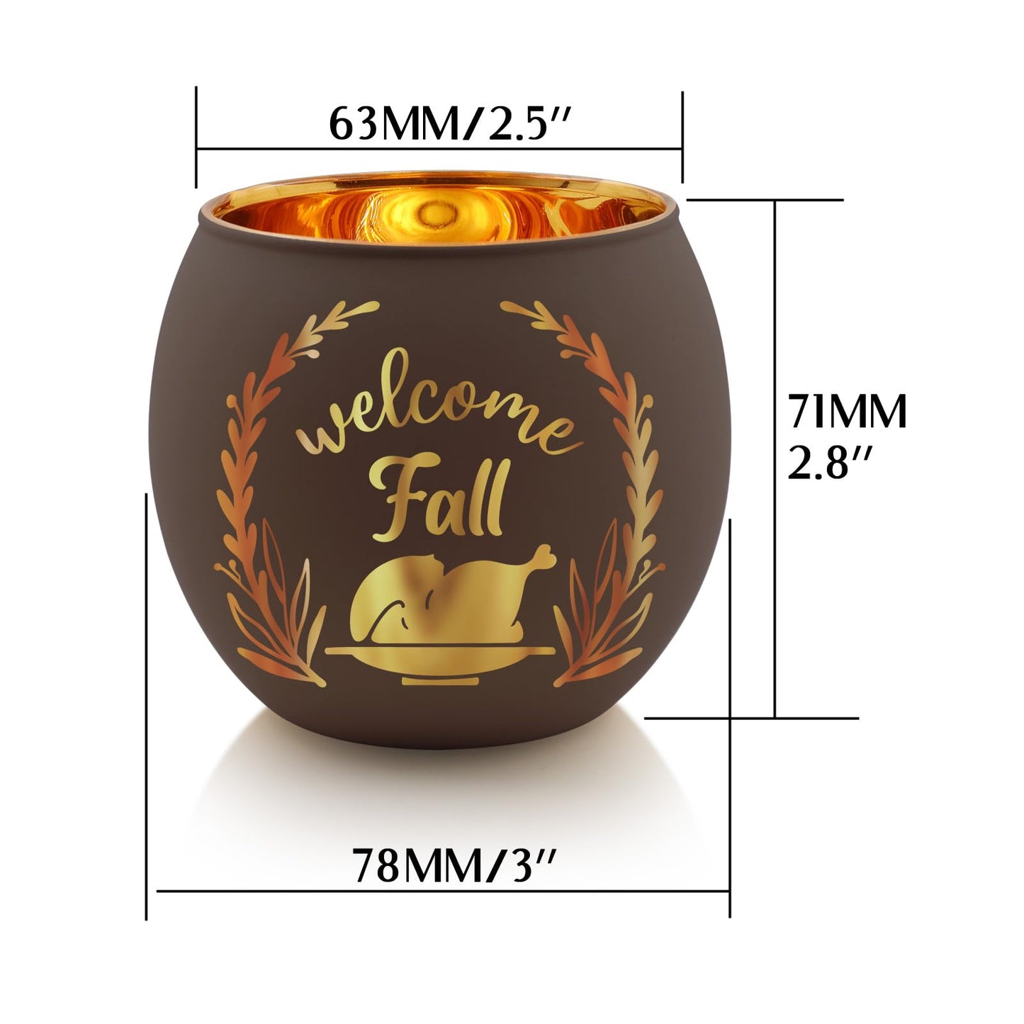 Thanksgiving Votive Candle Holder Set of 6, Glass Votives Holder with 6 Laser Engraving Patterns, Tealight Holders Bulk for Fall Table Centerpiece Decor