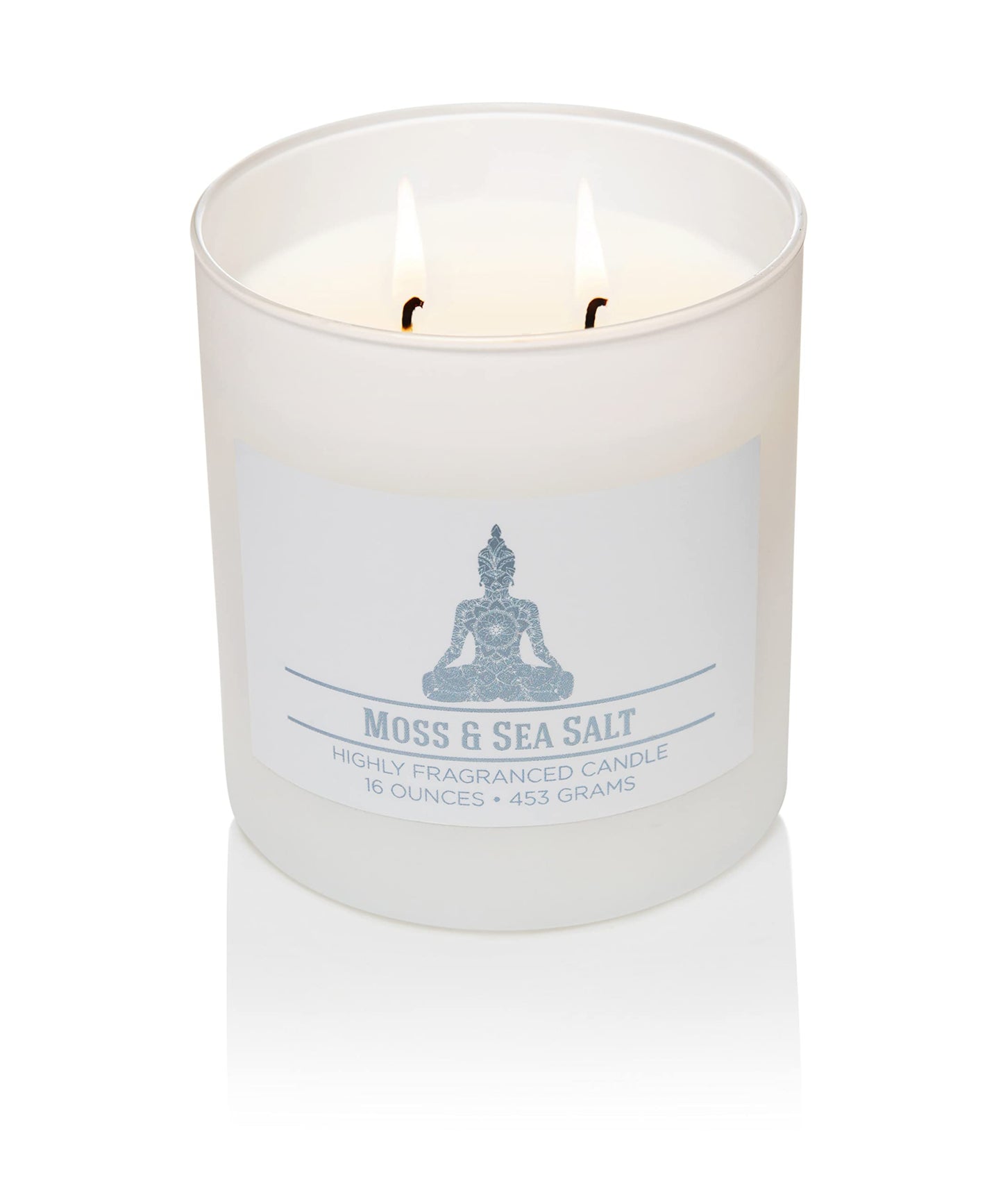 Carolina Moss & Sea Salt Scented Candle, 16 oz Wellness Relaxing Aromatherapy Candle, 2 Wick White Jar Soy Blend Wax, Candles for Home, 60H Burn - Made in The USA