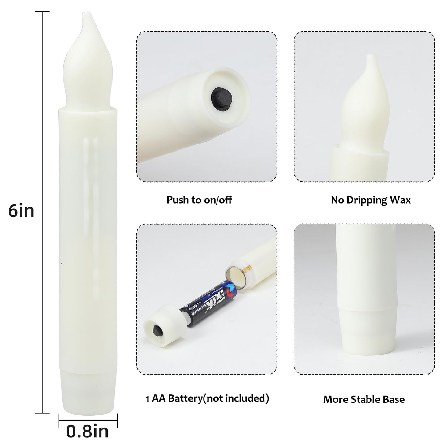MUMCHASI Flameless Candles Battery Operated Candlesticks Flickering Led Candles Electric Flameless Taper Candlesticks Church Wedding Party Kids Home Decor H: 6 inches 12 Packs No Remote