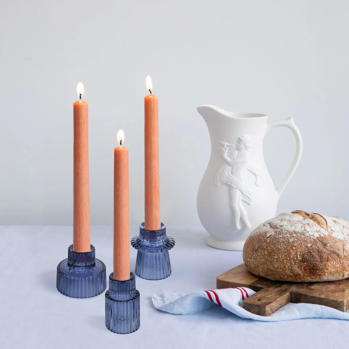 Vixdonos Glass Candlestick Holders Tealight Candle Holders for Table Centerpieces, Wedding Decor and Dinner Party (3 Pcs, Dark Blue)