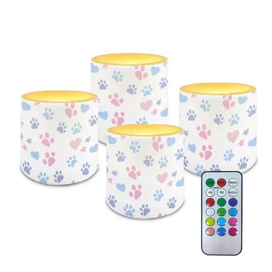 Poceacles 4 PCS Remote Control LED Candles Battery Operated Flameless Candles Realistic Flickering Effect 12 Colors 4/8 Hours Timer Tea Light for Bedroom Patio Decor, Paw Love Blue Pink White