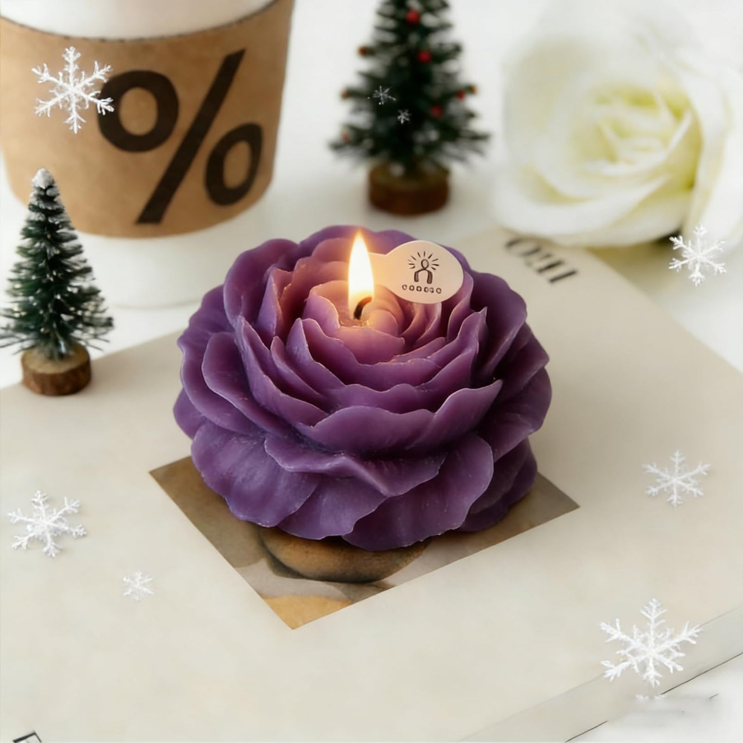 Scented Candles Set for Women Mom,4 Pack Aromatic Peony-Shaped Candle Ornament for Home,Purple Soy Candles for Living Room and Bedroom, Birthday Gifts Valentines Day Candle - Lavender