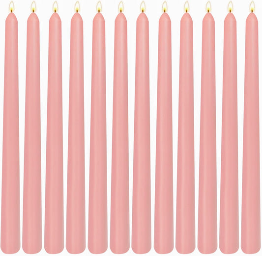 12 Pack 10 inch Dusty Pink Taper Candles, Unscented Dripless Smokeless Candlestick Bulk for Home Dinner Wedding Romantic, 7-8 Hours Burn