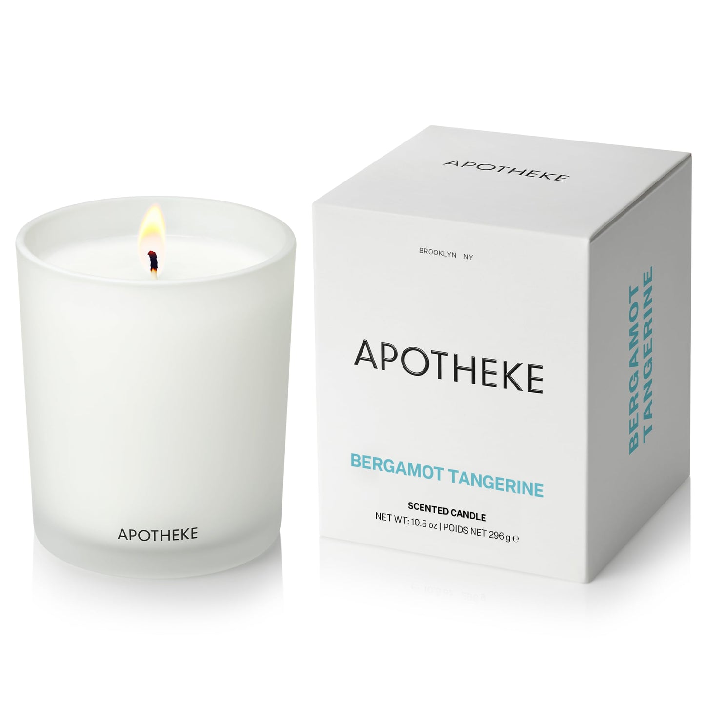 Apotheke Signature Scented Candles for Home, Bergamot Tangerine - 10.5 oz - Soy Wax, Non Toxic, Large Jar White - Luxury Candle Gifts for Women & Men - Vanilla, Amber, Dahlia, and Champagne