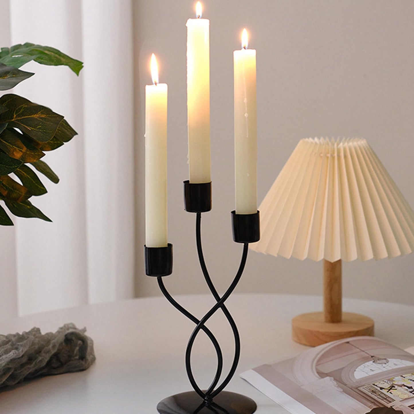 Modern Candlestick Candle Holders,3 Arm Metal Taper Candle Holder,Modern Decorative Centerpiece Candle Sticks Holder,Candlestick Holders for Home Table Mantel Wedding Candle light Dinner (Black)