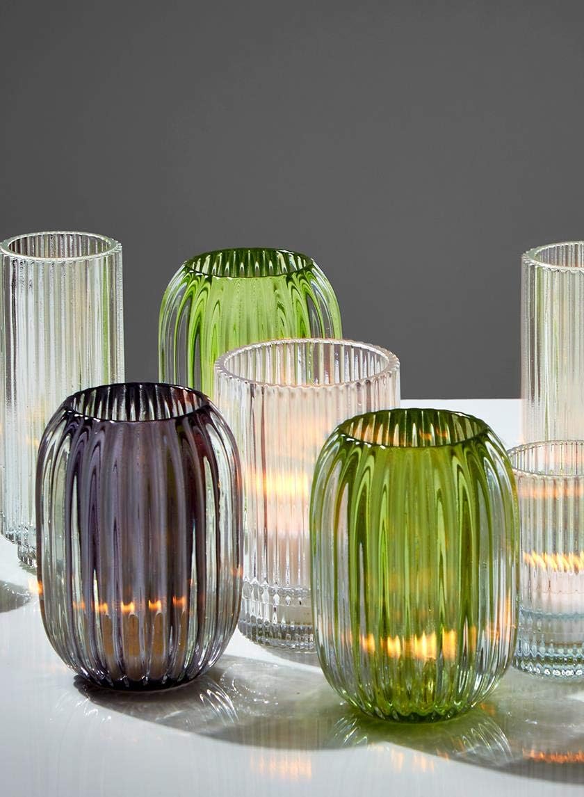 Serene Spaces Living Green Optical Glass Votive Holder, Perfect for Weddings and Home Décor, 5" Tall and 3.5" Diameter, Set of 12