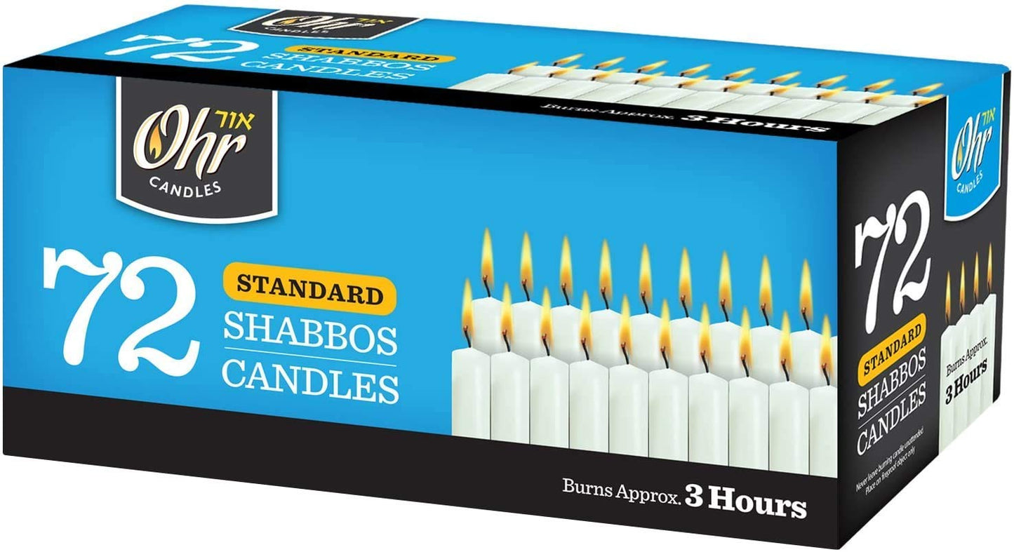 Ohr Candles Shabbat Candles - Traditional Shabbos Candles - 3 Hr. - 72 Ct.
