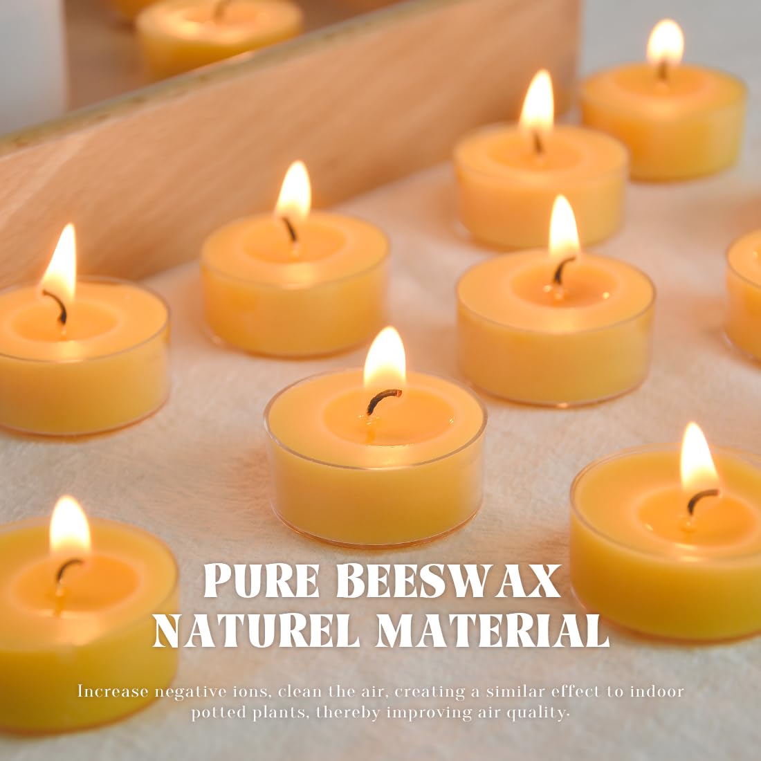 Natural Yellow Beeswax Tealight Candles - 24 pcs - Organic Candle Natural Scent Smokeless Clean Burning