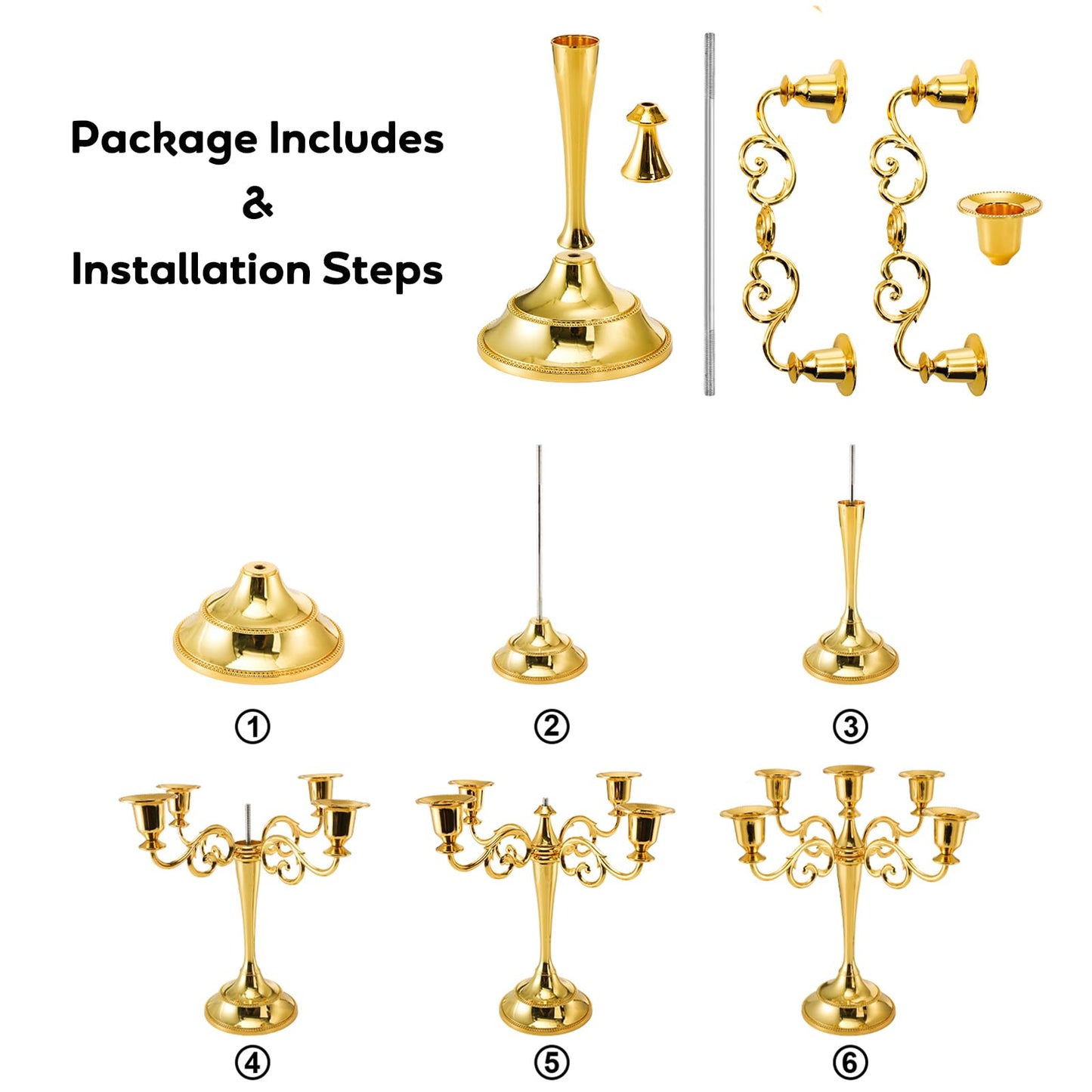 YOUEON 5 Arm Gold Candelabra, Candelabra Candle Holder, 10 Inch Tall Candlesticks Holder, Elegant Taper Candle Holder Centerpiece for Wedding, Church, Halloween, Dining, Home Decor