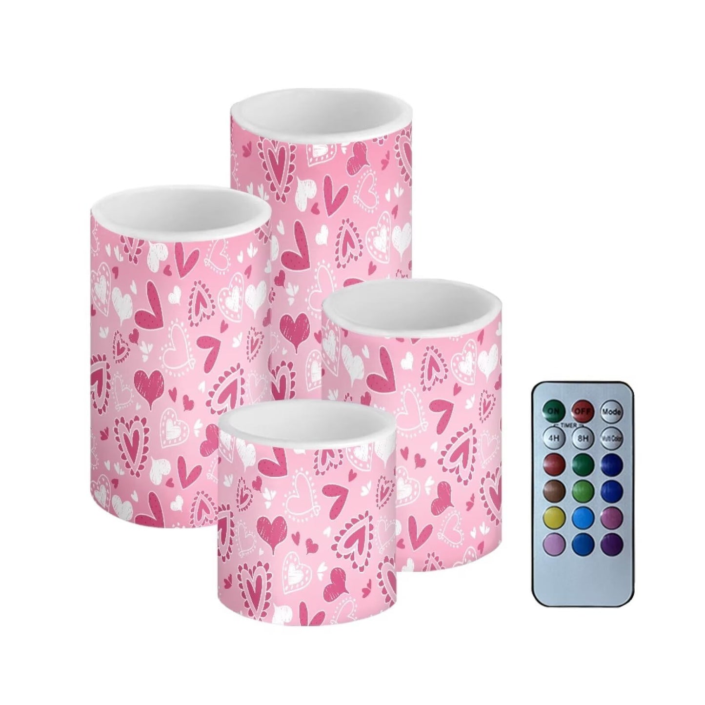 NETILGEN Pink Love Hearts 4 Pcs Flameless Electric Candles LED Pillar Candles with Remote Timer Control for Valentine's Day Decoration
