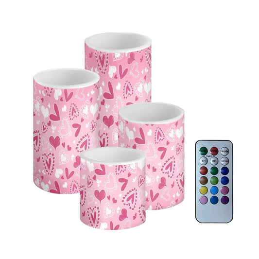 NETILGEN Pink Love Hearts 4 Pcs Flameless Electric Candles LED Pillar Candles with Remote Timer Control for Valentine's Day Decoration