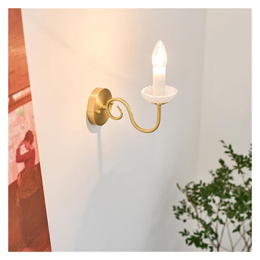 LUUYYI Brass Decorate Wall Candle Bathroom Vanity Light Fixture V-intage White Gold Glass Bedroom Wall Light Indoor Wall Lamp, Pendant Light