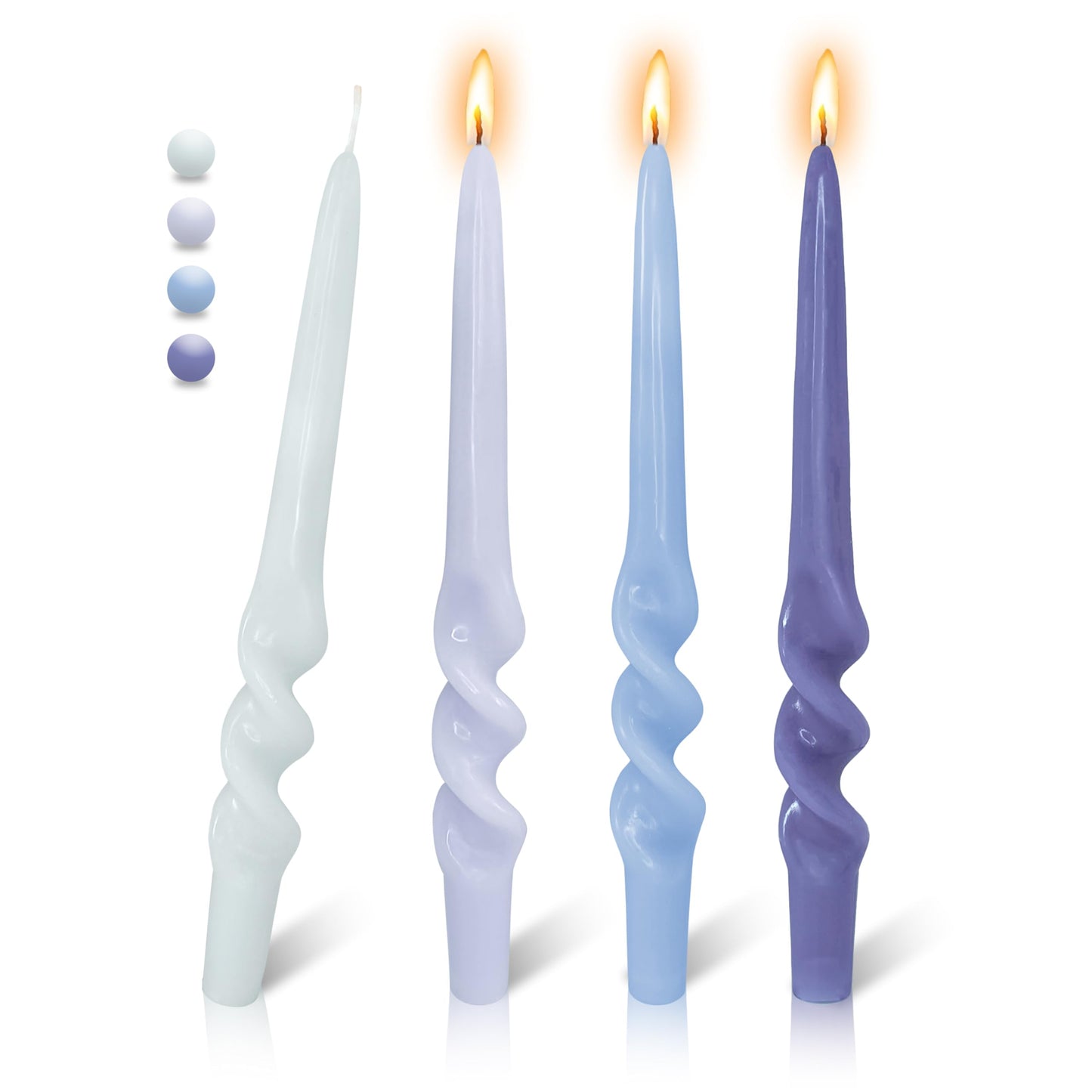 FLAMMUL Gradient Blue Tapered Candles Unscented Twisted Candlesticks 9.5 Inch Smokeless Spiral Candle Sticks for Home Decor Weddings 4 PCS