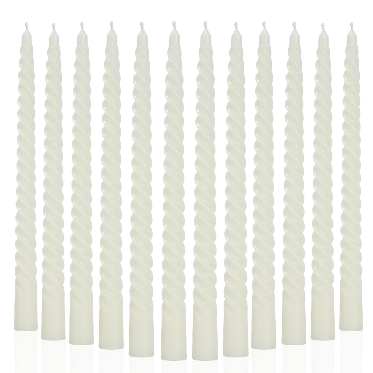 Ivory Taper Candles Stick Spiral Twisted Candles-Set of 12 for Decoration Weddings Party Church-Unscented Dripless Candles,10inch(F-Ivory)