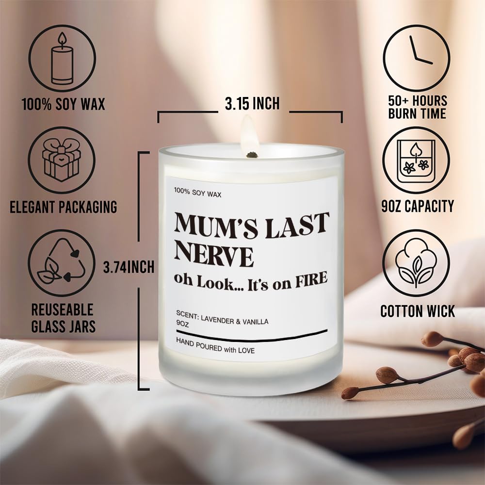 Moms Last Nerve Oh Look Its On Fire Lavender Vanilla Candle 9OZ, Funny Gifts for Mom from Daughter, Son, Unique Mothers Day Christmas Birthday Gifts for Mom Stocking Stuffers
