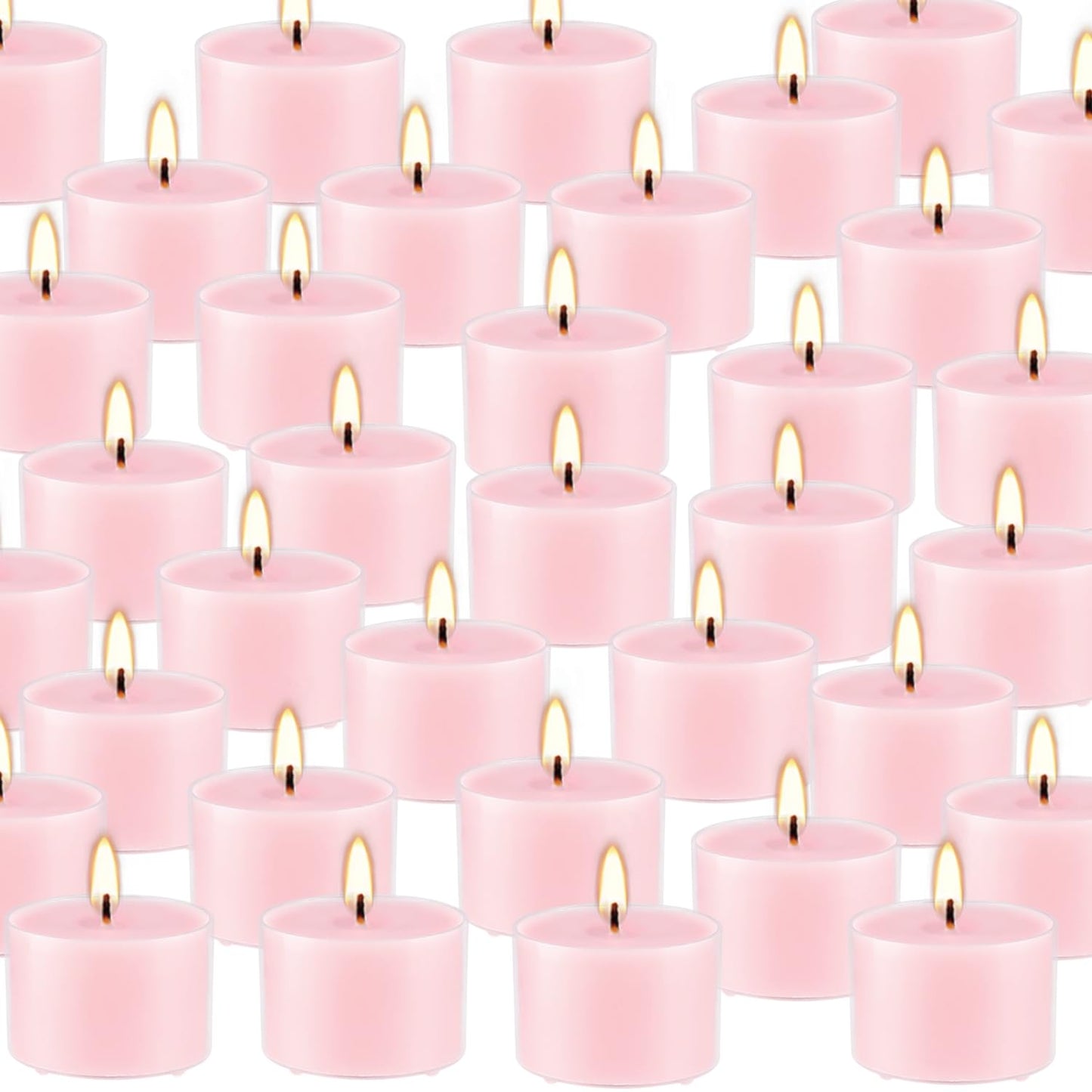 Wfmolcand Rose Scented Candle Tealight Candles in Clear Cup, 8 Hours Consistent Smkless Clean Burning, Great for Valentine's Day Holiday, Wedding, Spa, Emergency and Home Decoration（Pink，50 Pack）