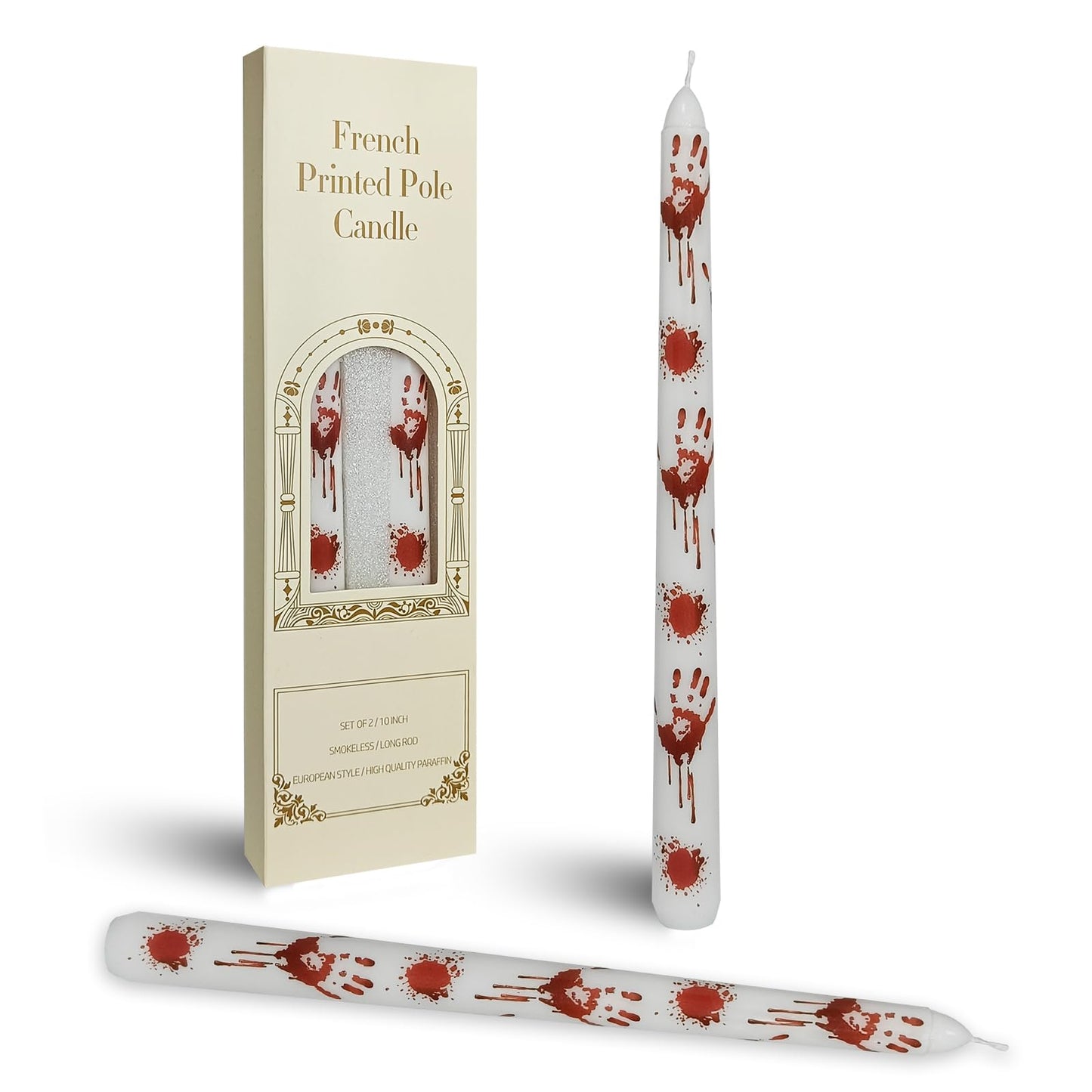 Baleagcdl Halloween Blood Handprint Taper Candles - 10 Inch Handmade Drip Candles, Set of 2 for Home Holiday Decor & Gifts