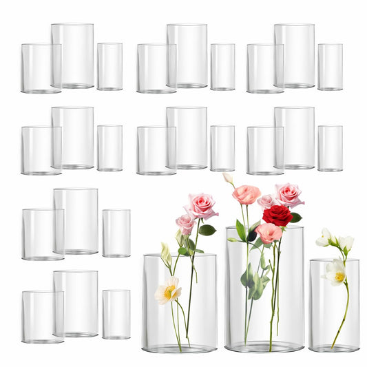 Glass Vase Cylindrical Vase for Tabletop Decoration, Candle Glass Vase, Pebble Vase for Party, Wedding, Banquet Decoration (27, 10+10+12.5cm)