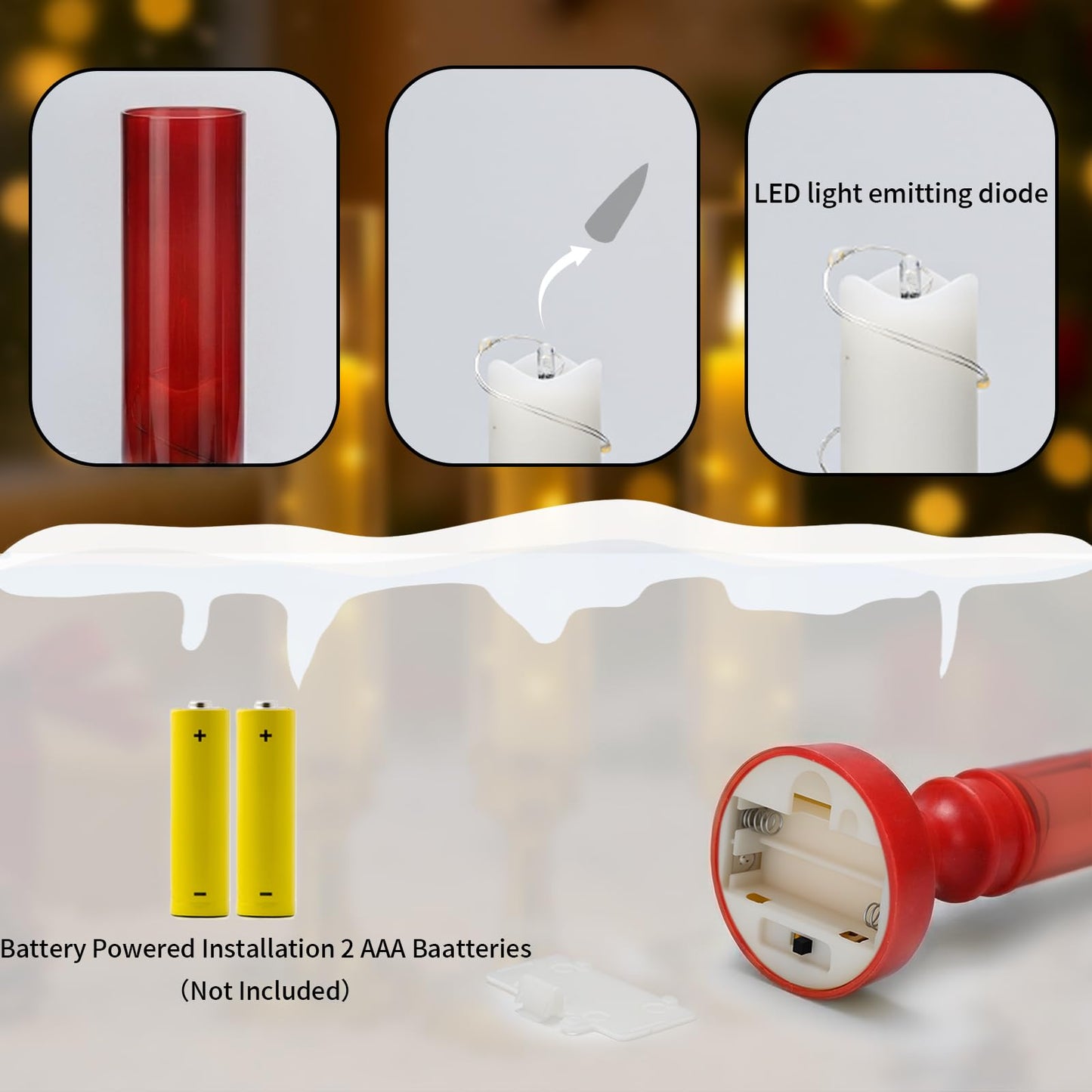 Prerish 6 PCS Flameless Candles with Timer, Flickering Flameless LED Pillar Candles for Romantic Ambiance with Embedded Star String, Acrylic Battery Perated Fake Candles for Home Decoration (Red)