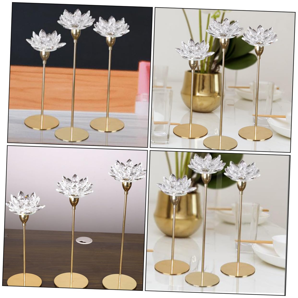 HOOTNEE Modern Metal Crystal Lotus Candle Holder Small Decorative Wedding Candlestick for Dining Room Romantic Home Décor