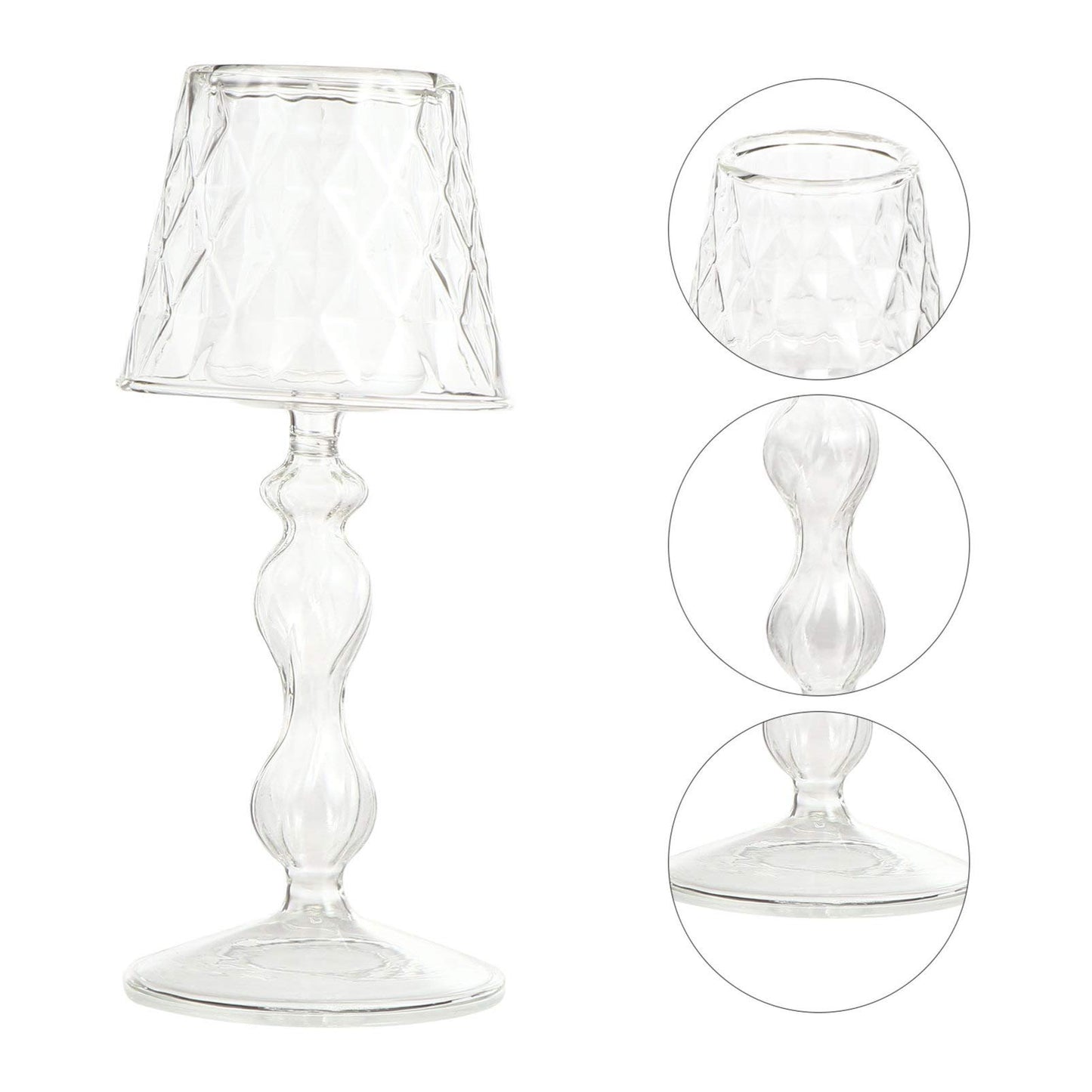 Uonlytech Glass Candlestick 7.48In Decorative Candle Holder for Home Bedroom Office Table Lighting Elegant Household Candle Stand
