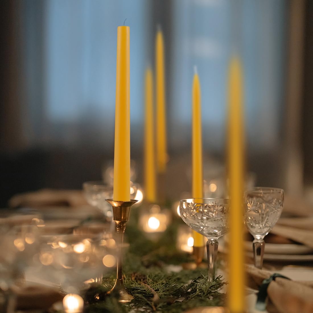 24 Pack Natural Beeswax Taper Candles in Bulk 10 inch Tall - Dripless Candle 100% Pure Unscented Beeswax, 8 Hours Long Burning Time -Yellow
