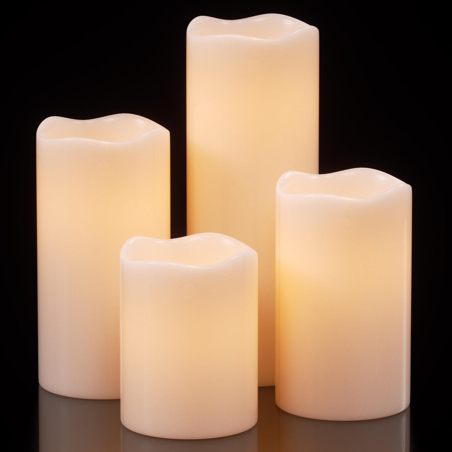 Eldnacele Waterproof Flameless Flickering Candles with 6 Hours Timer, Indoor Outdoor White LED Plastic Battery Operated Pillar Candles Pack of 4 Wedding Dinner Home Decor, D3”x H4” 5” 6” 8”