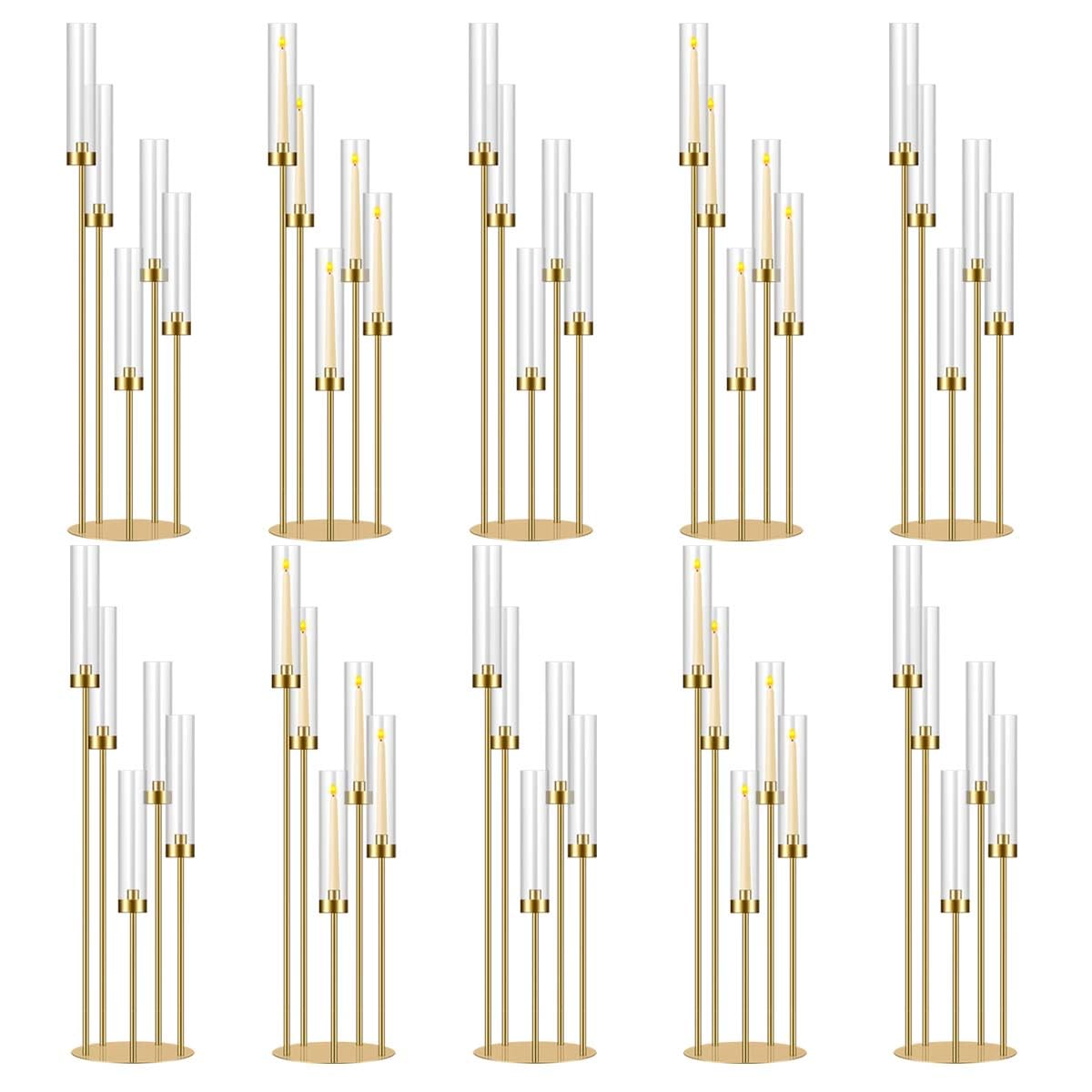 35in 10 Set Gold Candelabra Candle Centerpieces for Tables Candlesticks Holder Wedding Centerpieces Table Decorations Fit 0.9" LED Candle