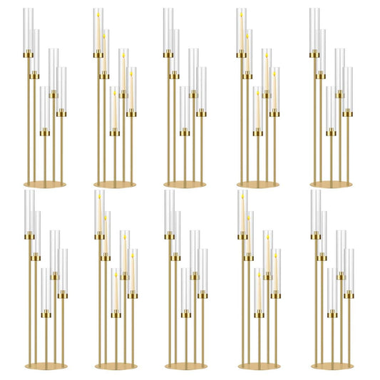 35in 10 Set Gold Candelabra Candle Centerpieces for Tables Candlesticks Holder Wedding Centerpieces Table Decorations Fit 0.9" LED Candle