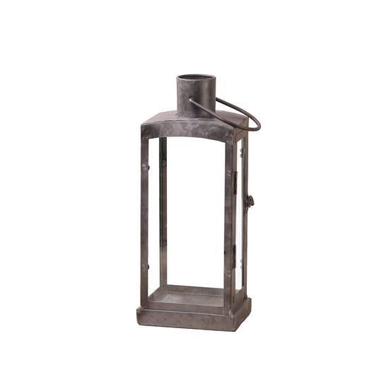 Vintage Tin Lantern with Glass Panels for Pillar Candle, Metal Candle Holder, for Farmhouse or Industrial Style, Centerpiece, Patio Accent, Decor On Side Tables, Mantels (1, 5"x12.5")